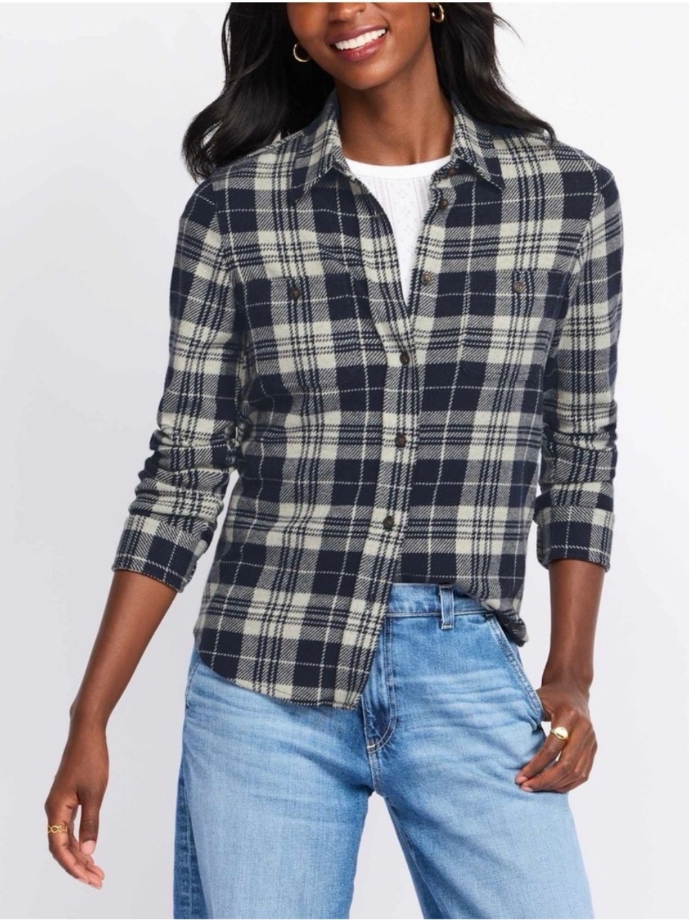 Faherty navy/gray flannel shacket, size S
